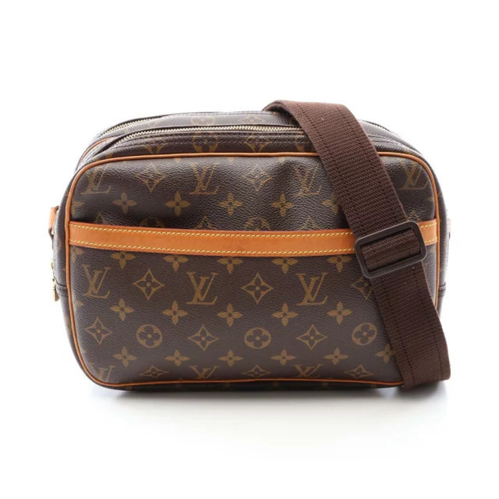 Louis Vuitton Reporter Shoulder Bag Canvas Leather Monogram Brown